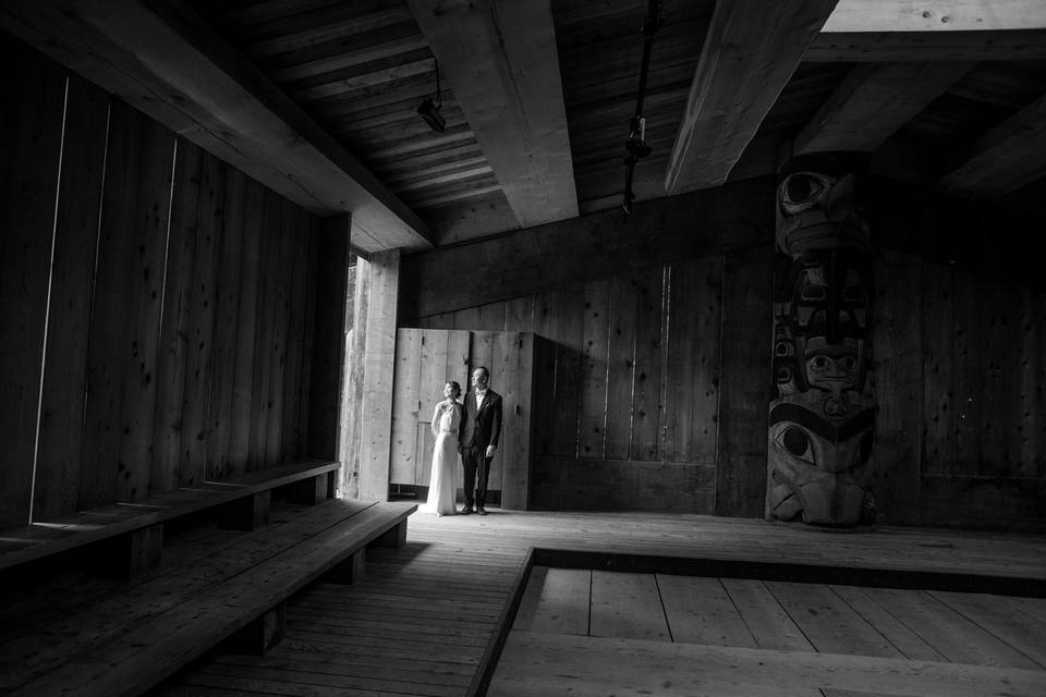 Black-and-white shot of couple