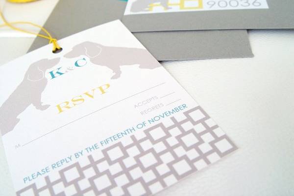 Custom RSVP Hangtag with Beagle Silhouettes and geometric design