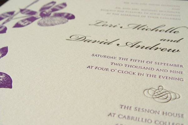 Custom music inspired letterpress wedding invitation