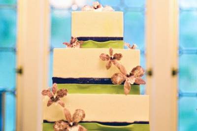 Wedding Cake with Purple Orchids