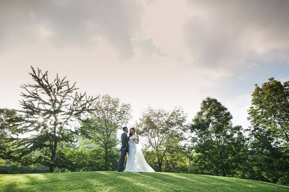 Newlyweds in the open field