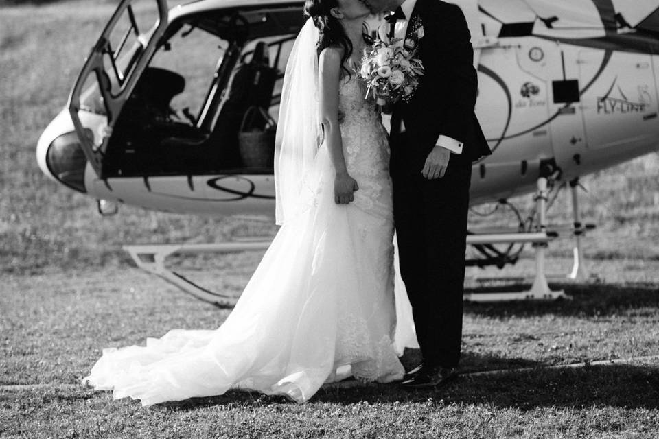 Newlywed with helicopter