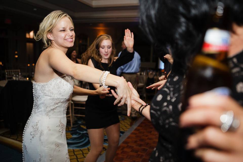 Bride dancing with her ladies