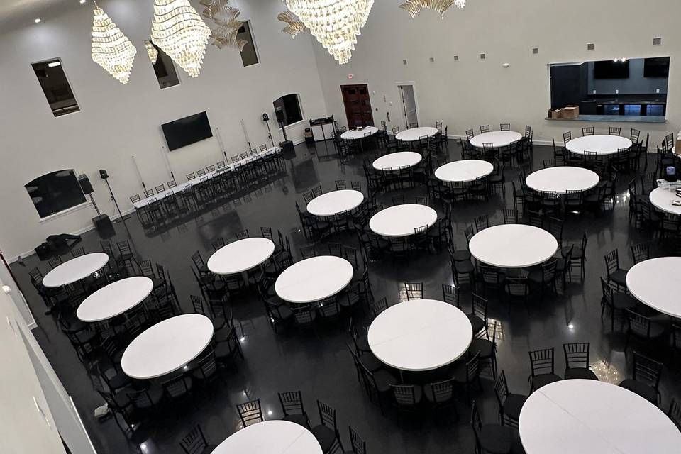 Table set up for 300 guests