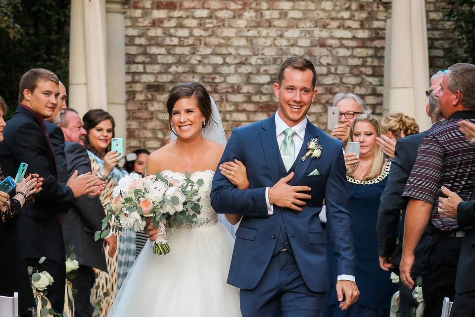 Courtyard wedding recessional