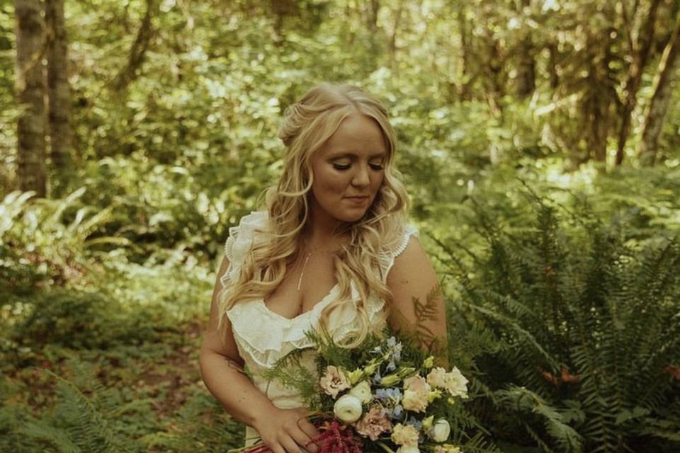 Boho half up and bridal makeup