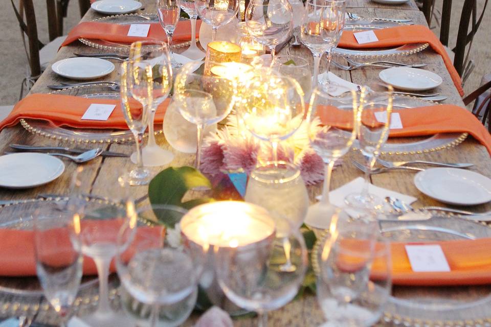 Table setup with candle centerpiece