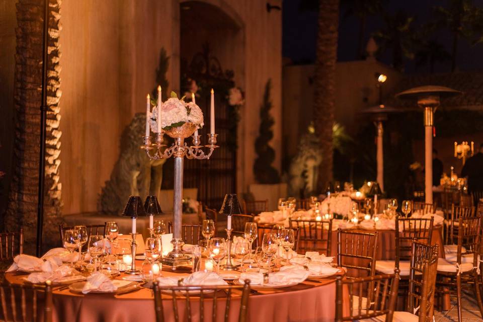 Table setup with centerpieces