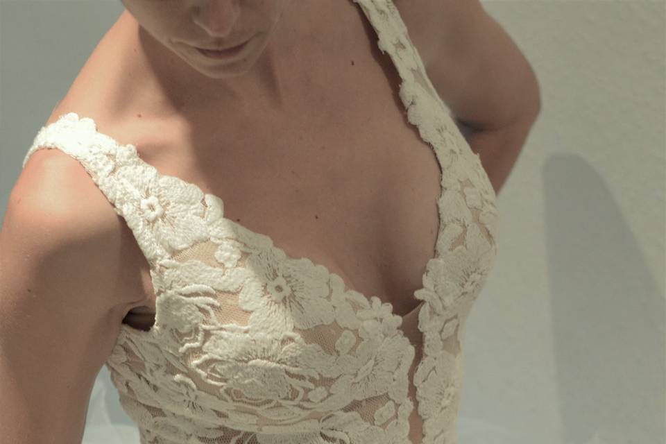 Lace upper of wedding dress