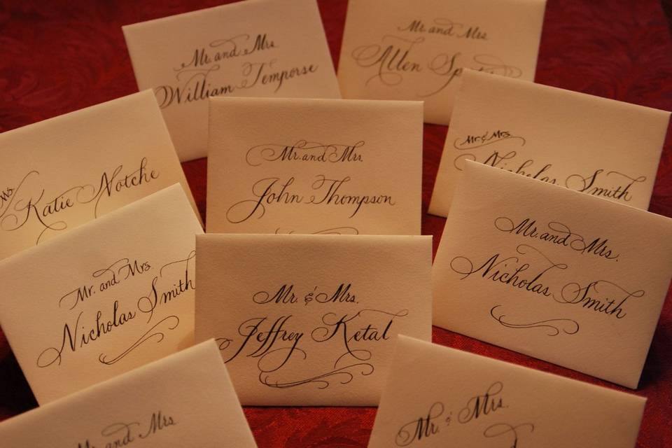 Variety of samples of lettering on Crane Escort envelopes.