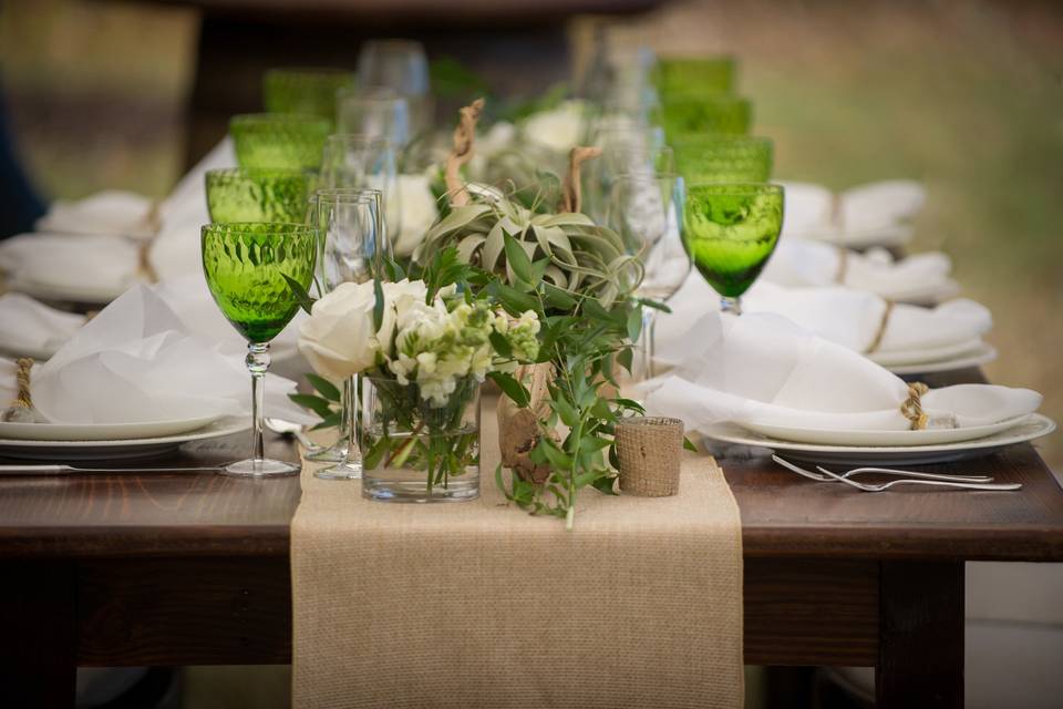 Long table set up with centerpiece