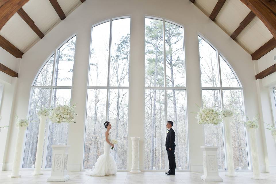 Couple's portrait inside chapel