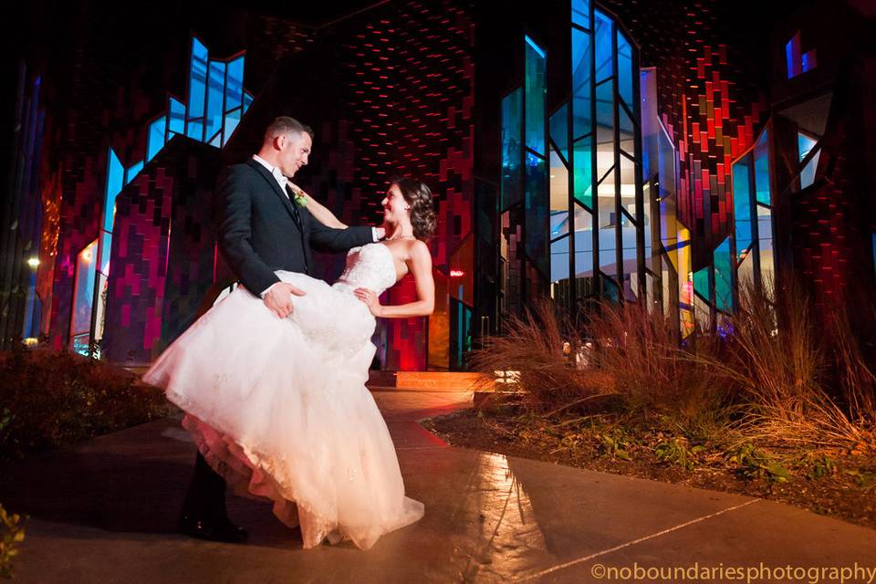 The newly married couple ends their night with one last dance outside of the Museum at Prairiefire.