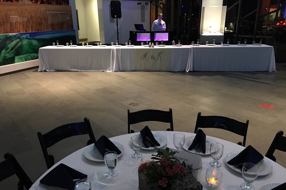 This table has the best seat in the house with a perfect view of the head table, dance floor, and DJ.