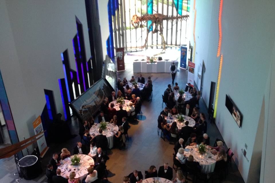 This bird's-eye view provides a great perspective on the East Wing of the Great Hall and our TRex.