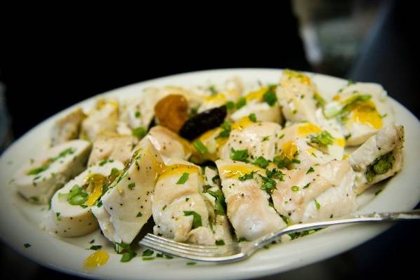 Antipasti selections-eggplant and goat cheese roulade.