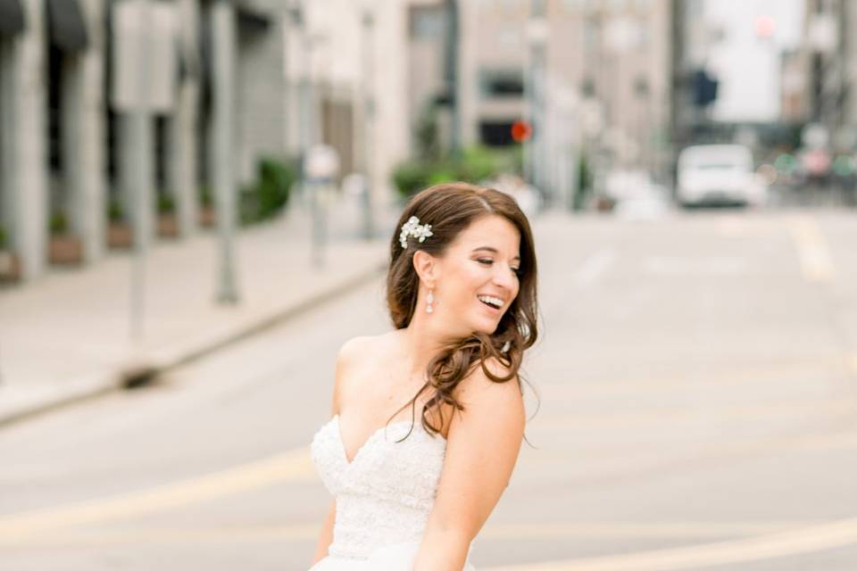 Bride Twirling Downtown