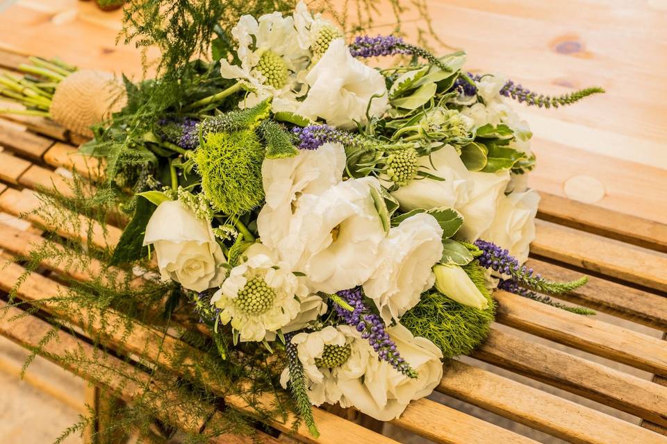 Hand-tied bridal bouquet - roses, lisianthus