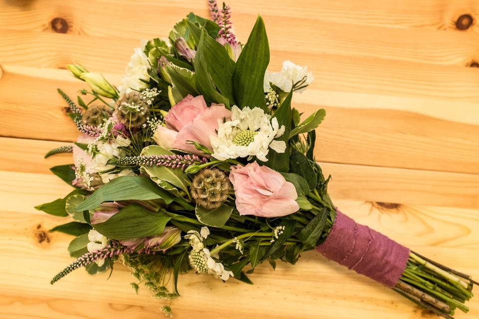 Hand-tied bouquet - lisianthus, greenery