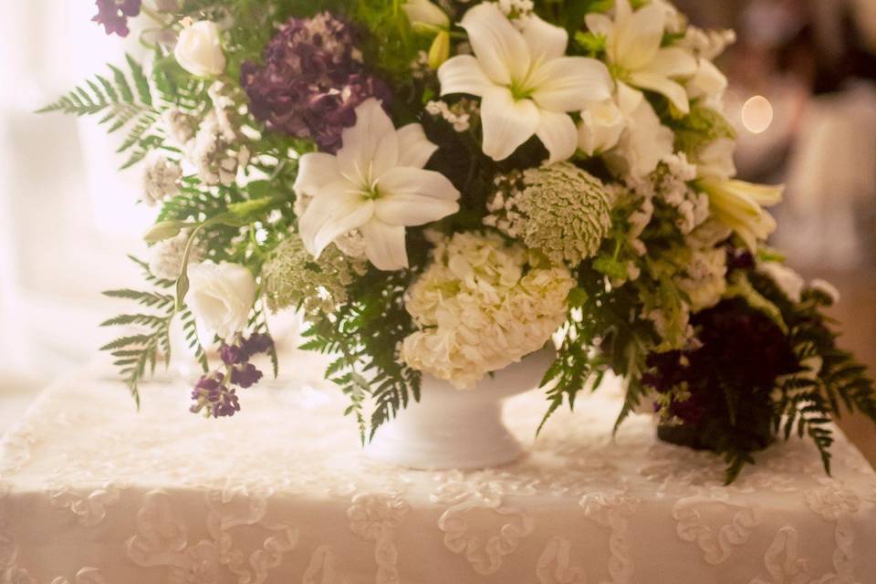 Altar arrangement - stock, lilies, hydrangea, roses