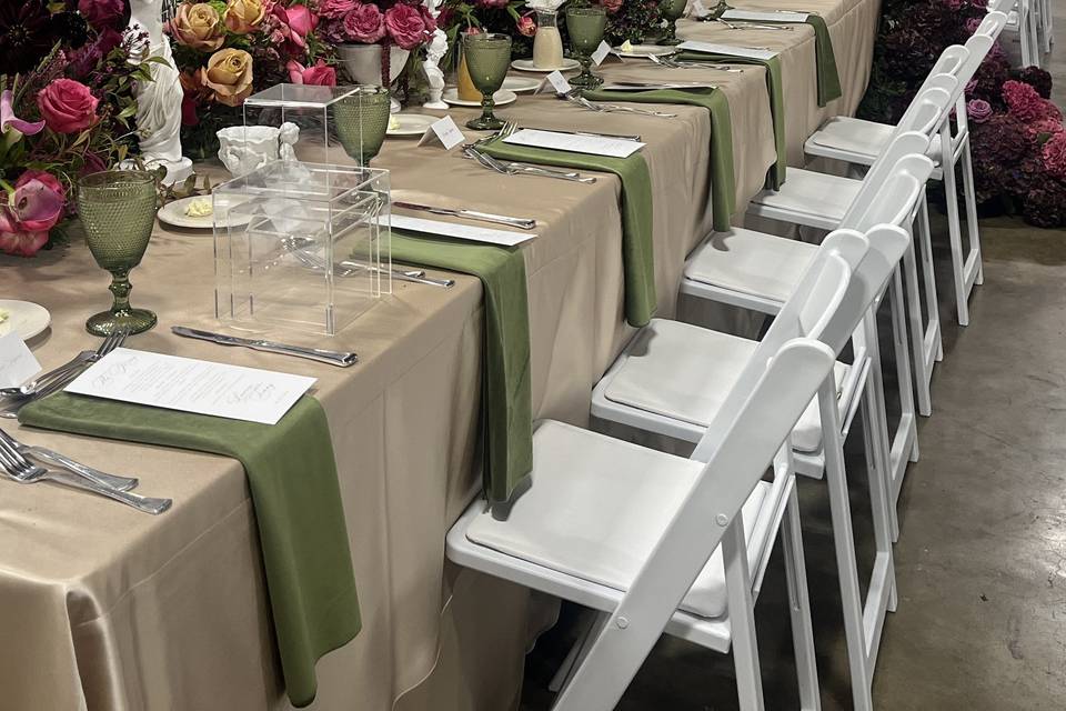 Tables, Chairs, Linens avail.