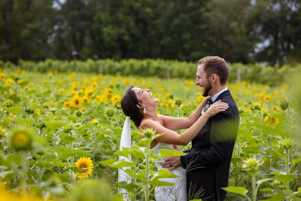 Couple's Photo in Sunflowers