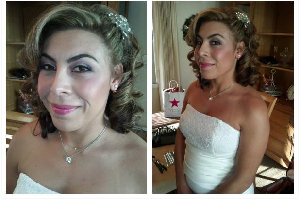 Annel's wedding makeup, Before and after shots. Soft smoky plum eyes with soft pink lip.