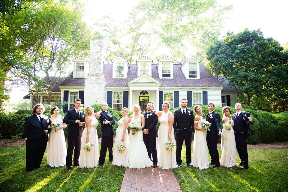 Couple and wedding attendants