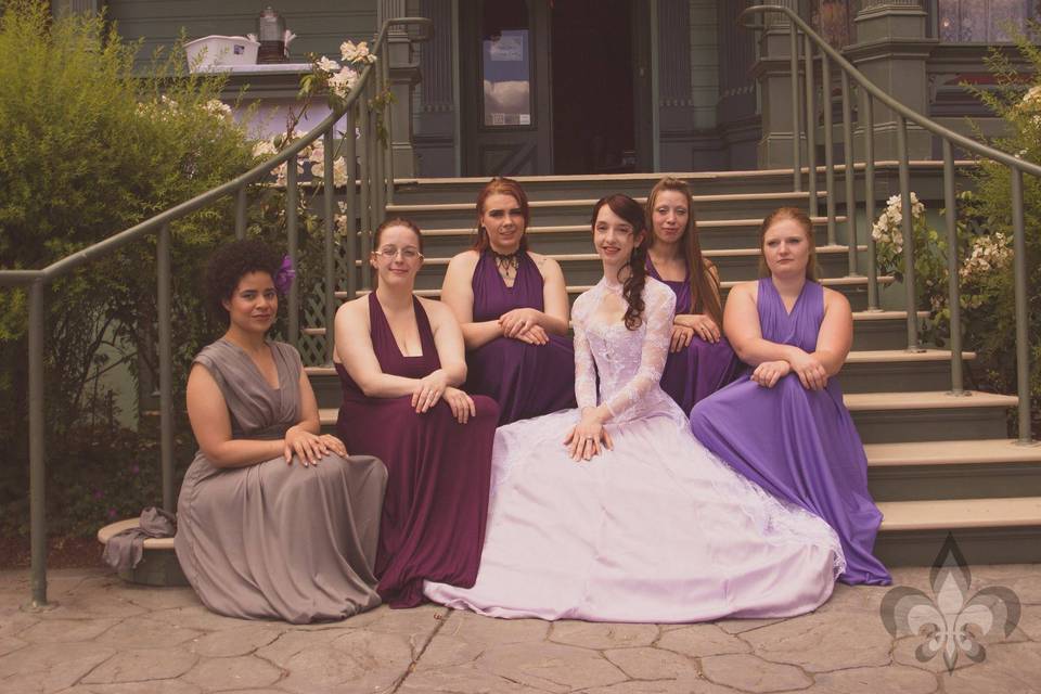 A wedding party on front porch