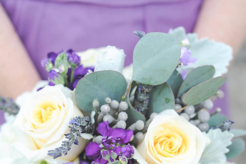 White and purple Bridesmaid