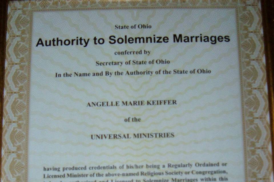 Rev Angelle Ministers License