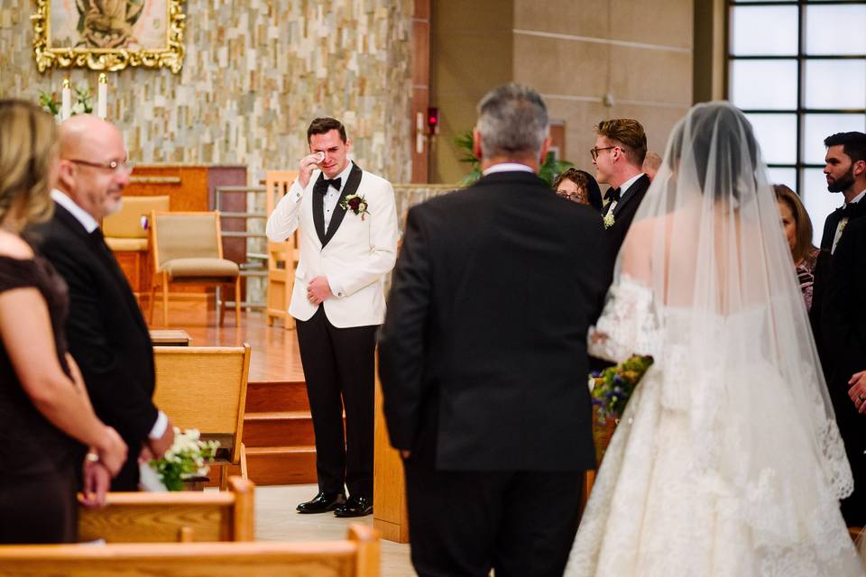 Groom crying.