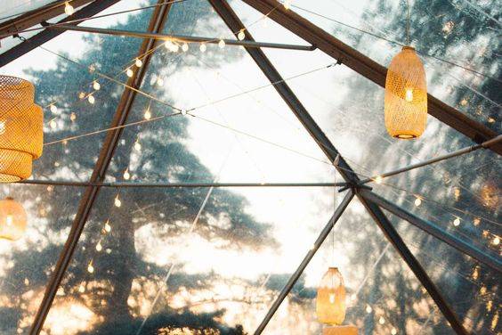 Clear tent with lanterns