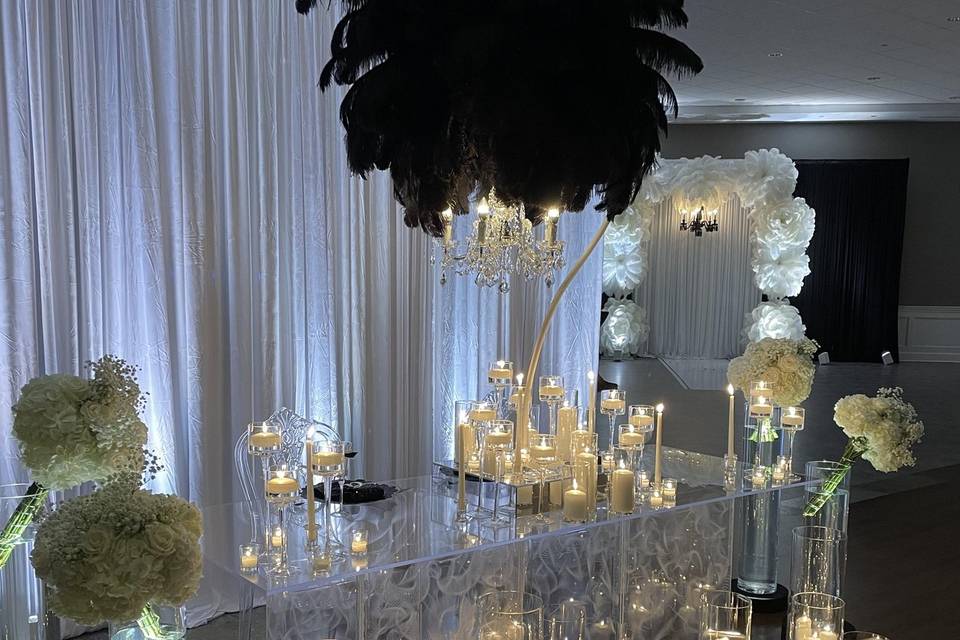 Acrylic Table and Feather Deco