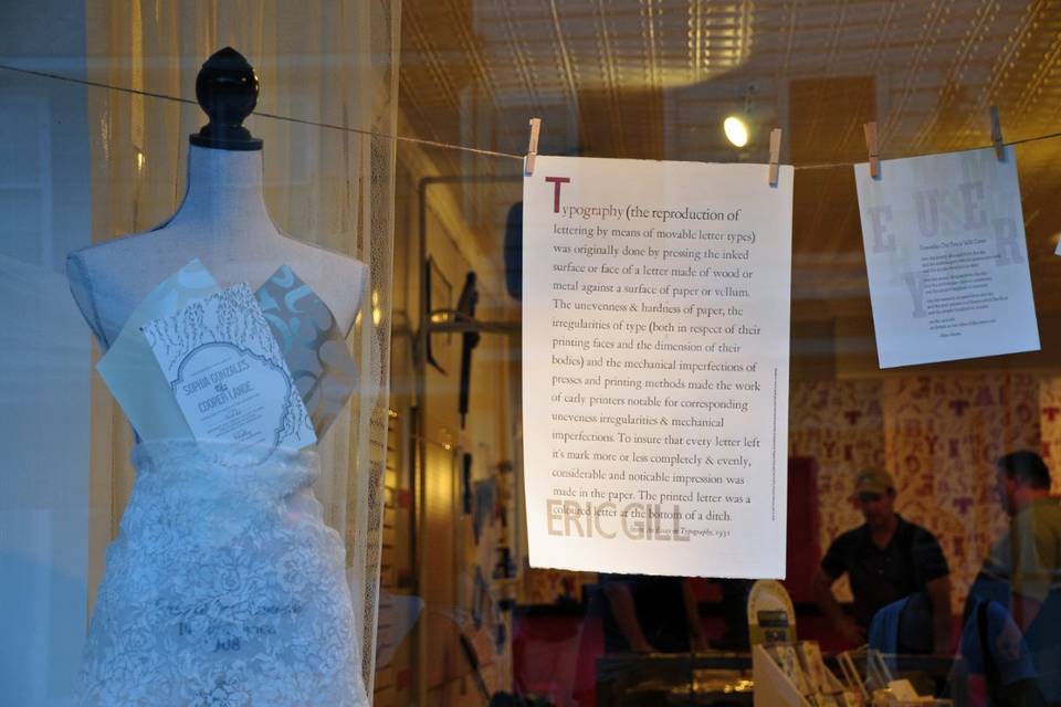 Invitation Couture - our window display featuring examples from our invitation lines and a small homage to Typography.