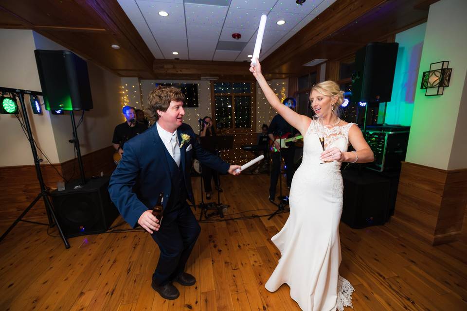 Bride and groom dancing