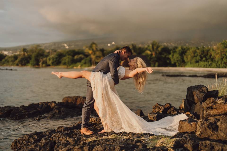 Bride and Groom Hawaii Sunset