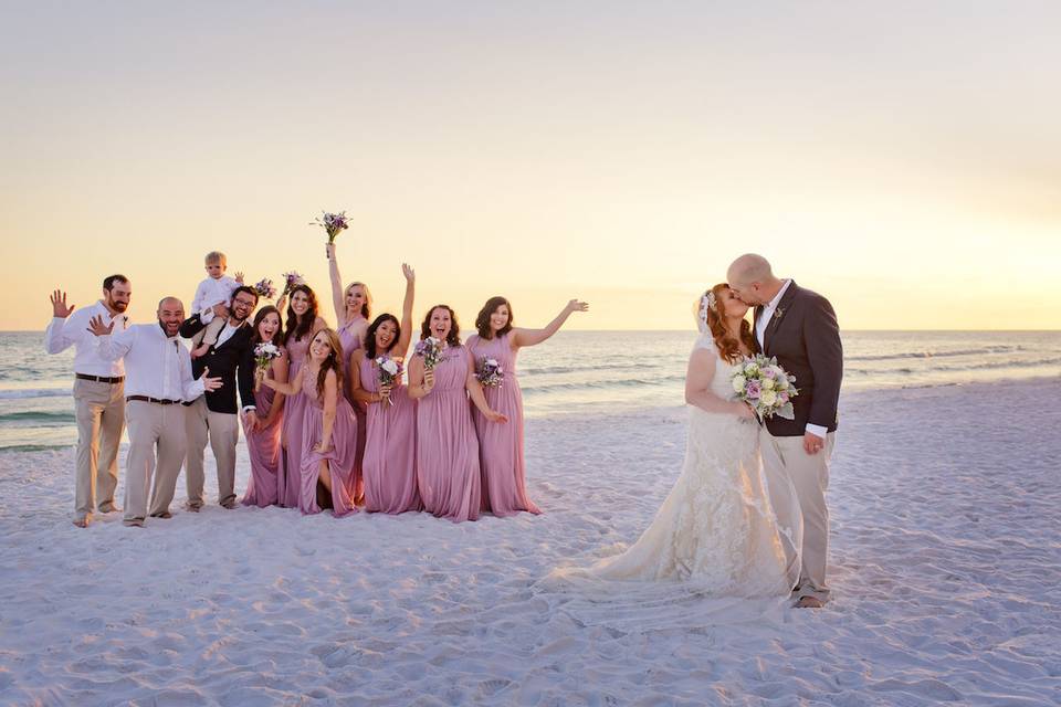 Newlyweds with their crew