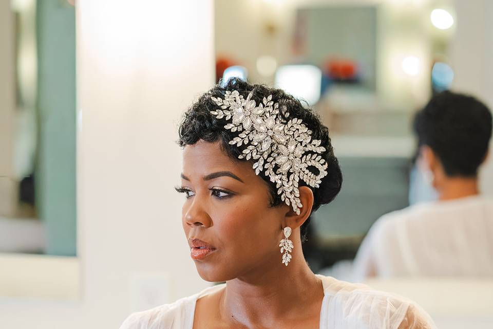 Bride in makeup chair