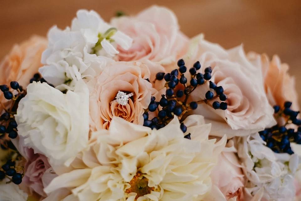 Wedding ring in a bouquet