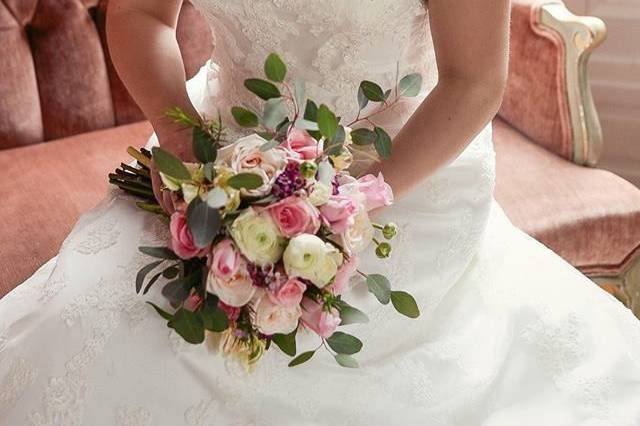 Bride in off-shoulder wedding dress