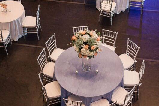 Circle tables and florals