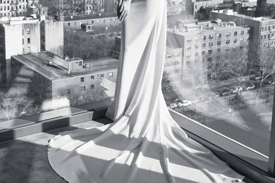 Bride with city views