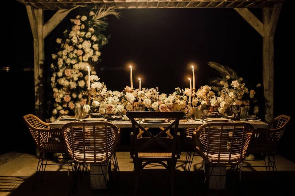 Candle lit table decor.
