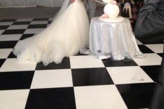 Manuel Moto gown needed hemming, bustling and the feather bodice taken in.  Eight layers of tulle skirt.