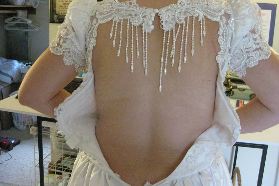 This gown was much too small so needed some creative alterations.