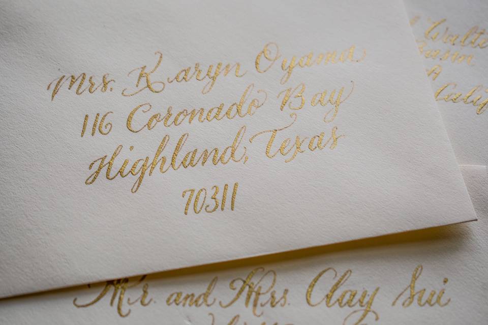 Envelopes with gold ink