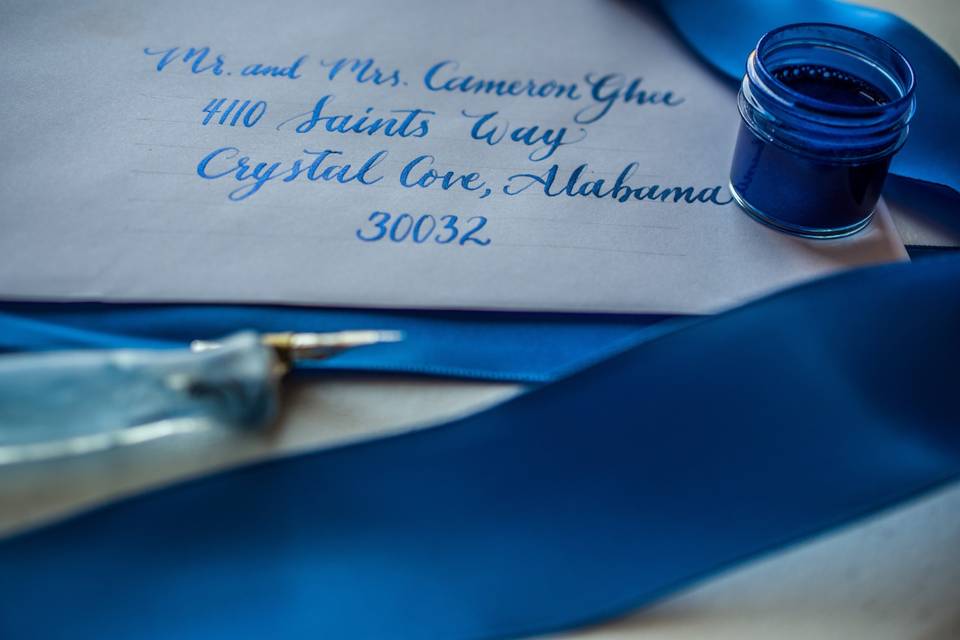 Blue ink calligraphy