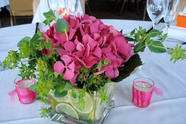 Lime slices juice up this garden style centerpiece