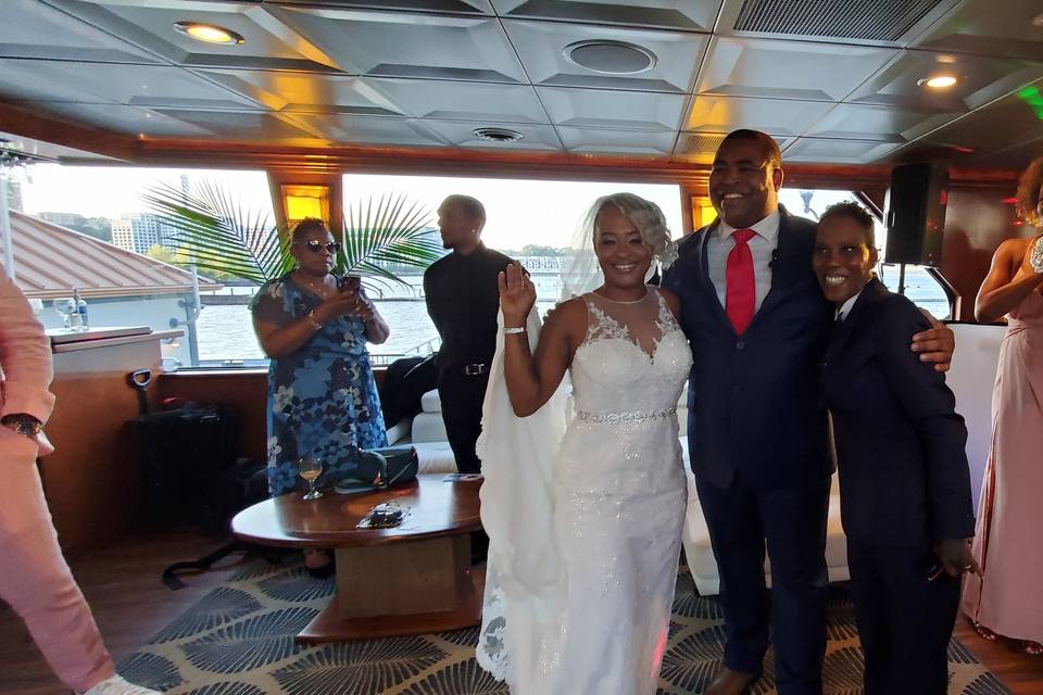 Their first wedding on a boat